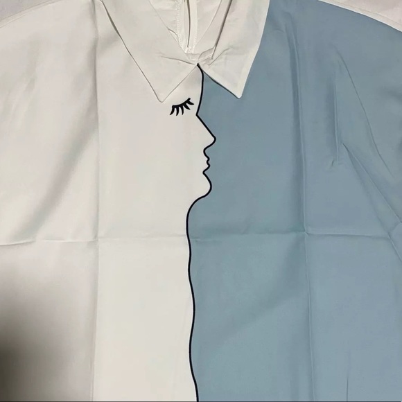 Women’s Elegant Casual Printed Top | Blouse with Stand Collar and Short Sleeve - Picture 6 of 8